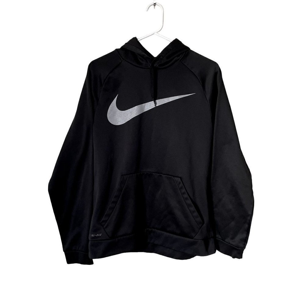 Nike dri fit black and white logo hoodie pockets workout athleisure top